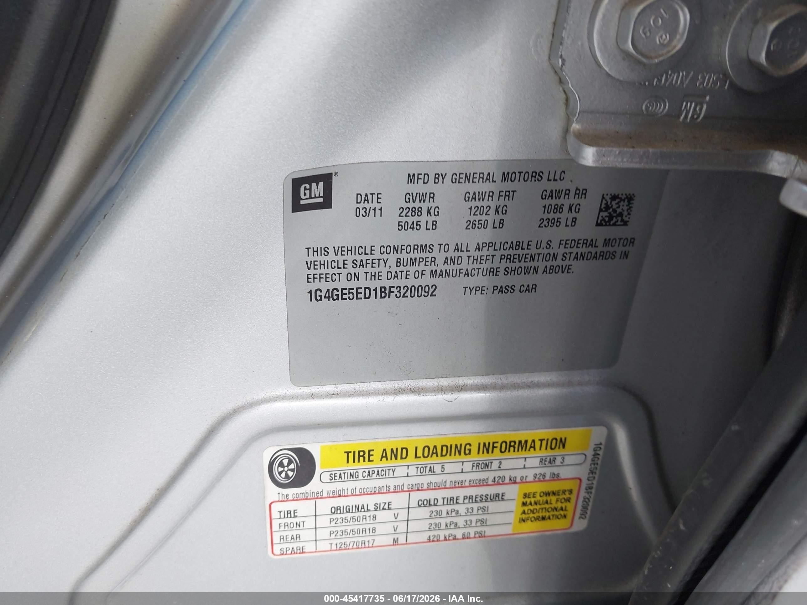 2011 Buick Lacrosse Cxs Silver vin: 1G4GE5ED1BF320092