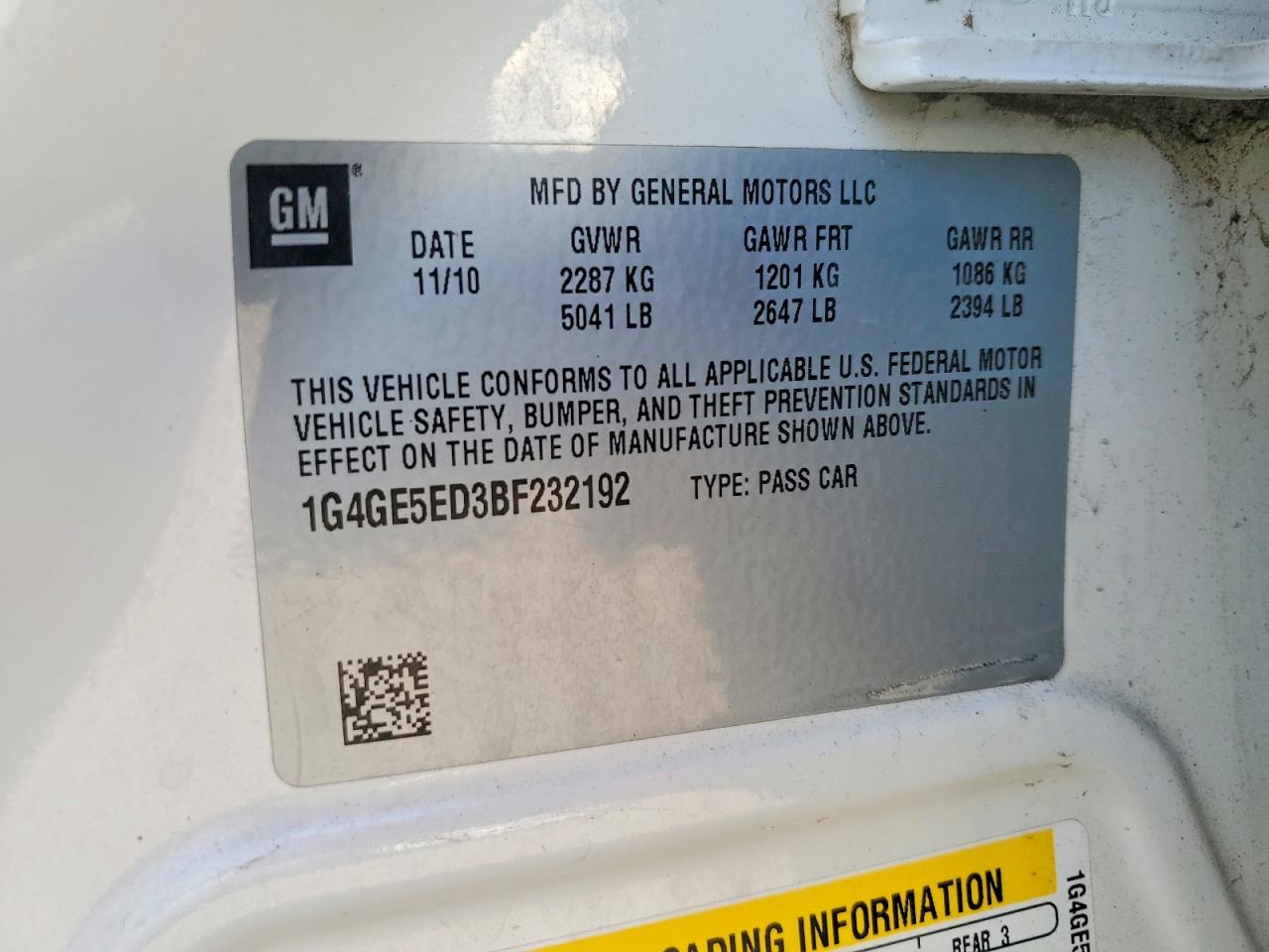 2011 Buick Lacrosse White vin: 1G4GE5ED3BF232192