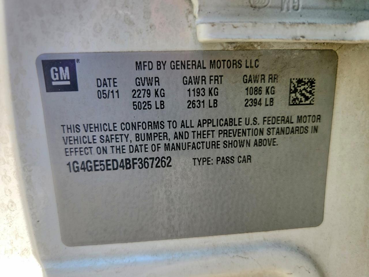 2011 Buick Lacrosse Cxs White vin: 1G4GE5ED4BF367262