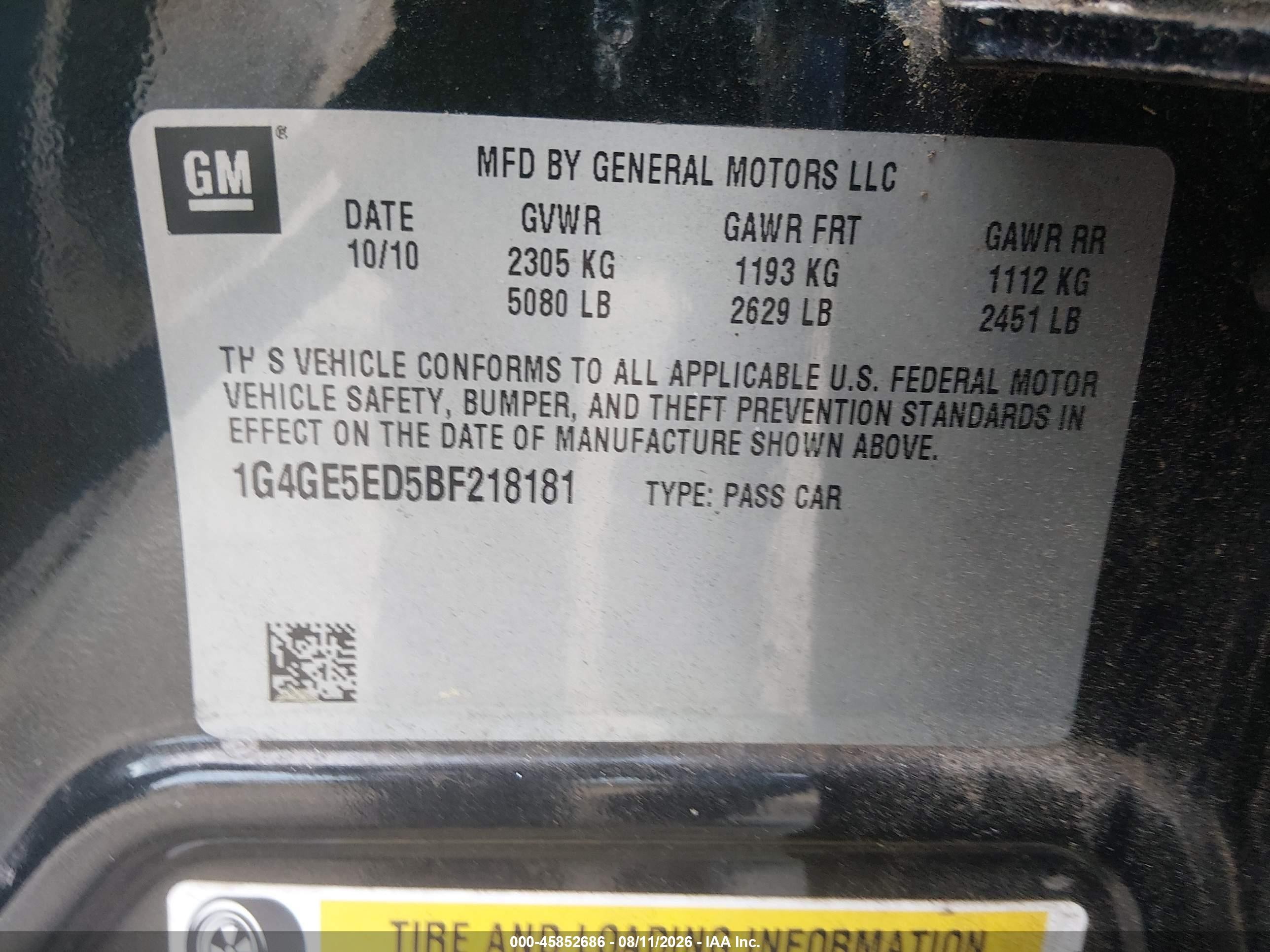 2011 Buick Lacrosse Cxs Черный vin: 1G4GE5ED5BF218181
