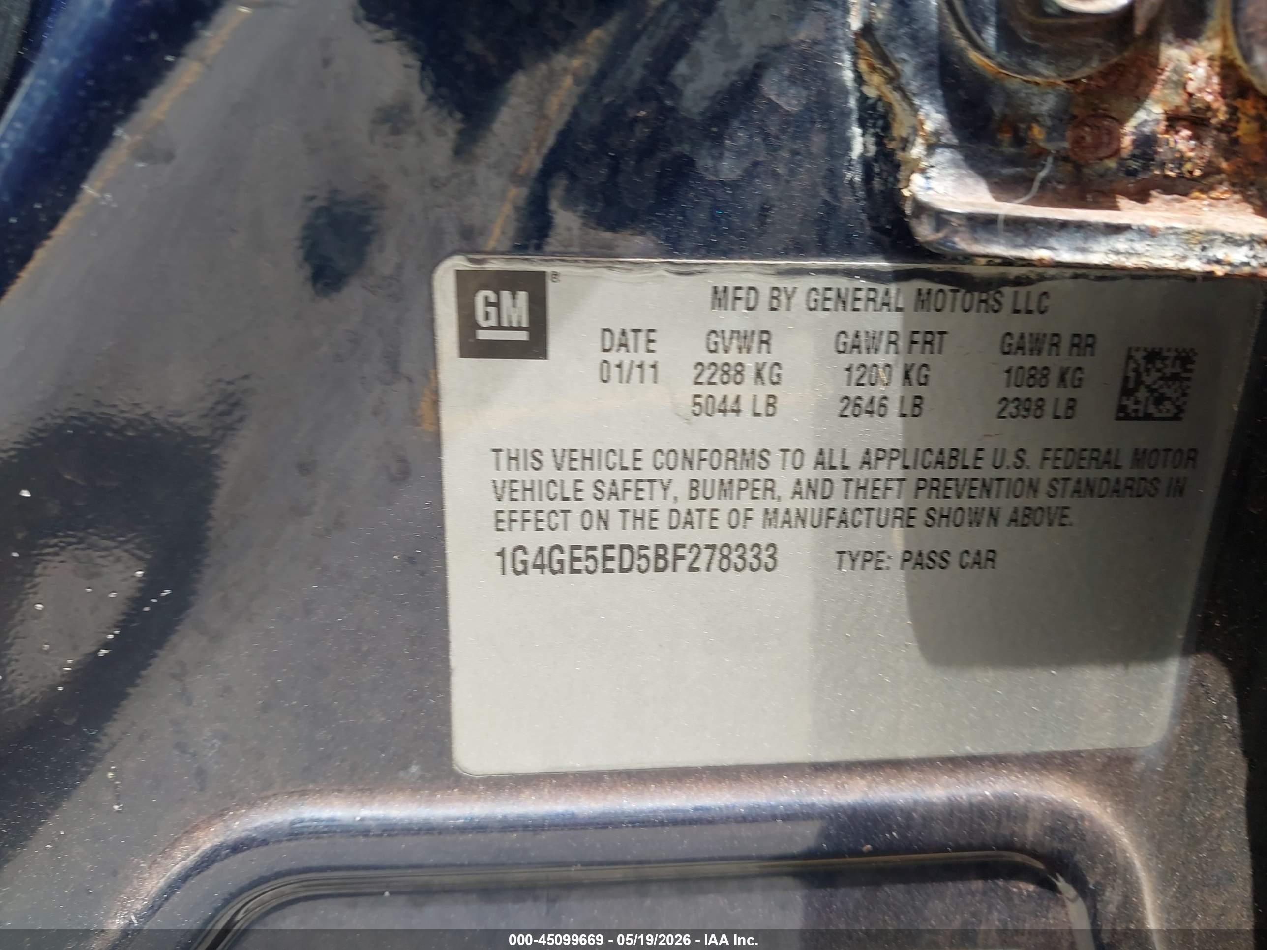 2011 Buick Lacrosse Cxs Navy vin: 1G4GE5ED5BF278333