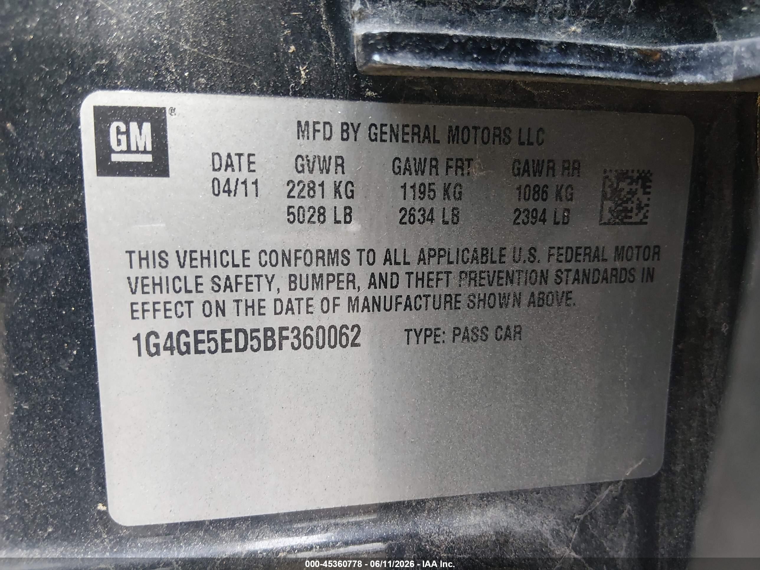 2011 Buick Lacrosse Cxs Black vin: 1G4GE5ED5BF360062