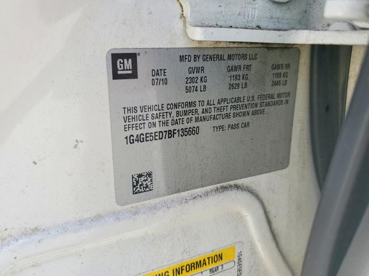 2011 Buick Lacrosse Cxs White vin: 1G4GE5ED7BF135660