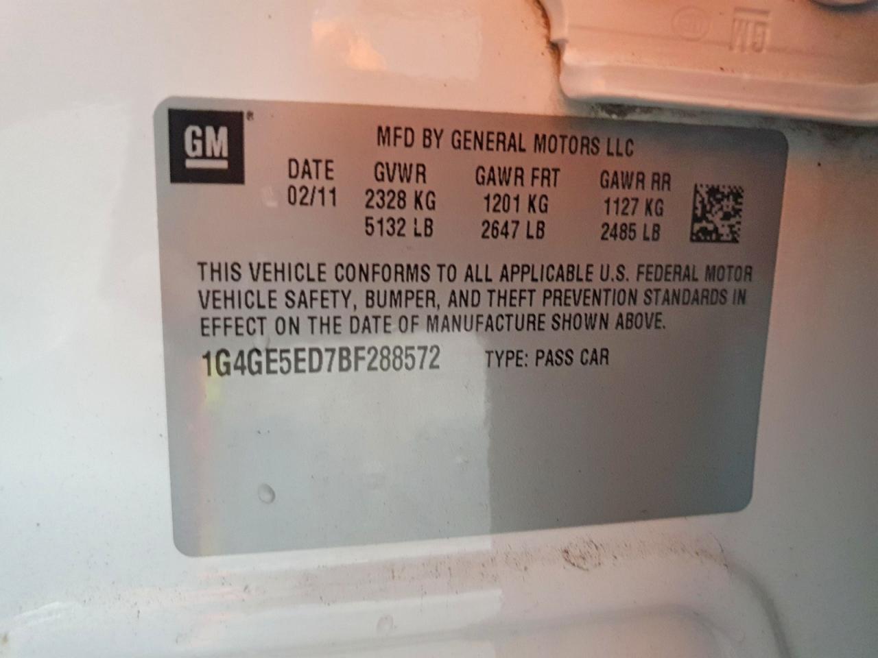 2011 Buick Lacrosse Cxs White vin: 1G4GE5ED7BF288572