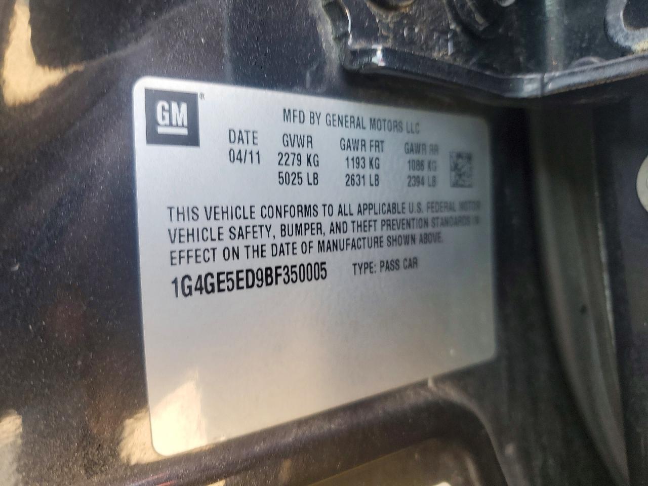 2011 Buick Lacrosse Cxs Black vin: 1G4GE5ED9BF350005