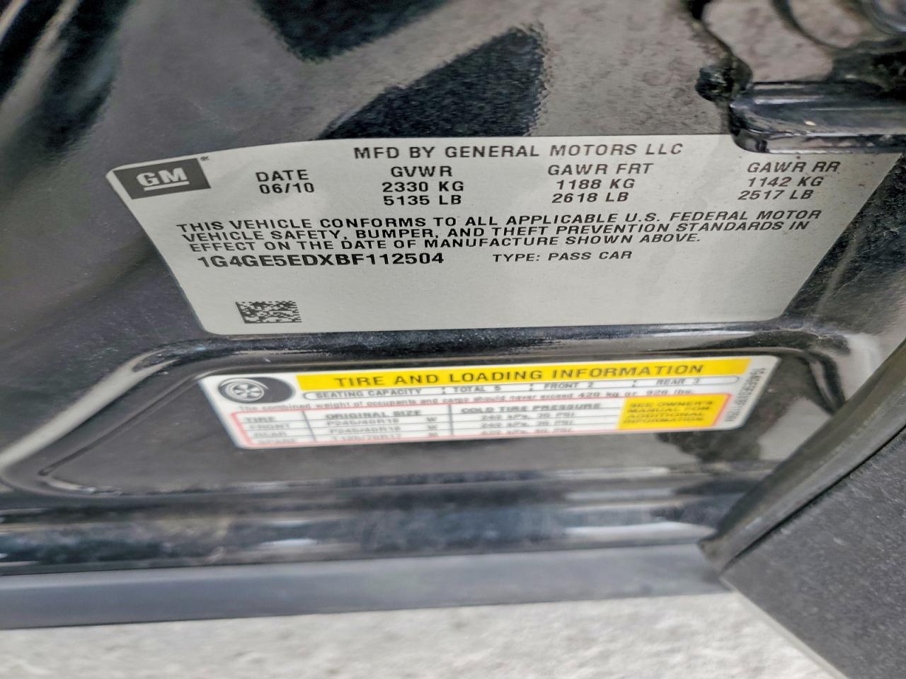 2011 Buick Lacrosse Cxs Black vin: 1G4GE5EDXBF112504