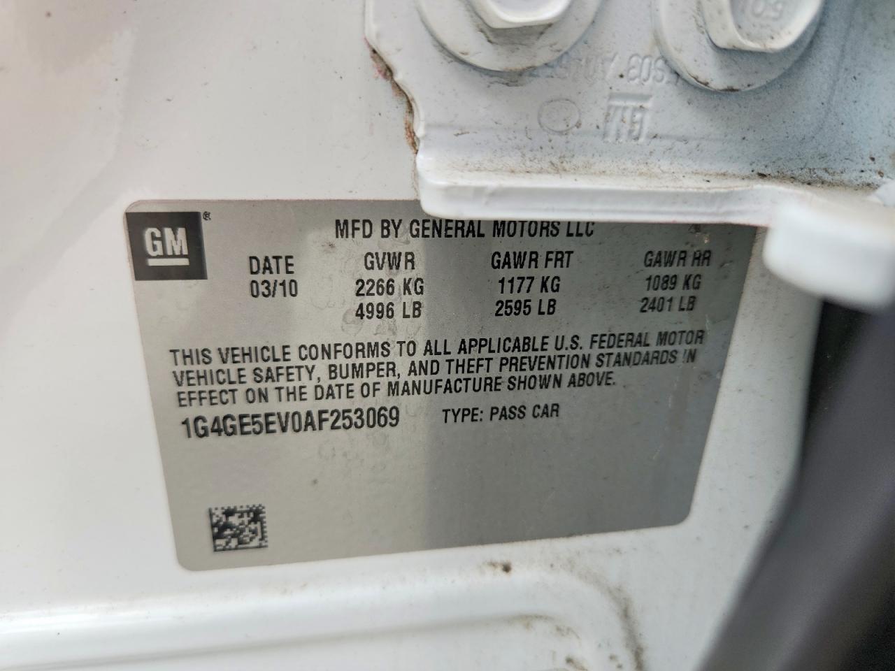 2010 Buick Lacrosse Cxs Белый vin: 1G4GE5EV0AF253069