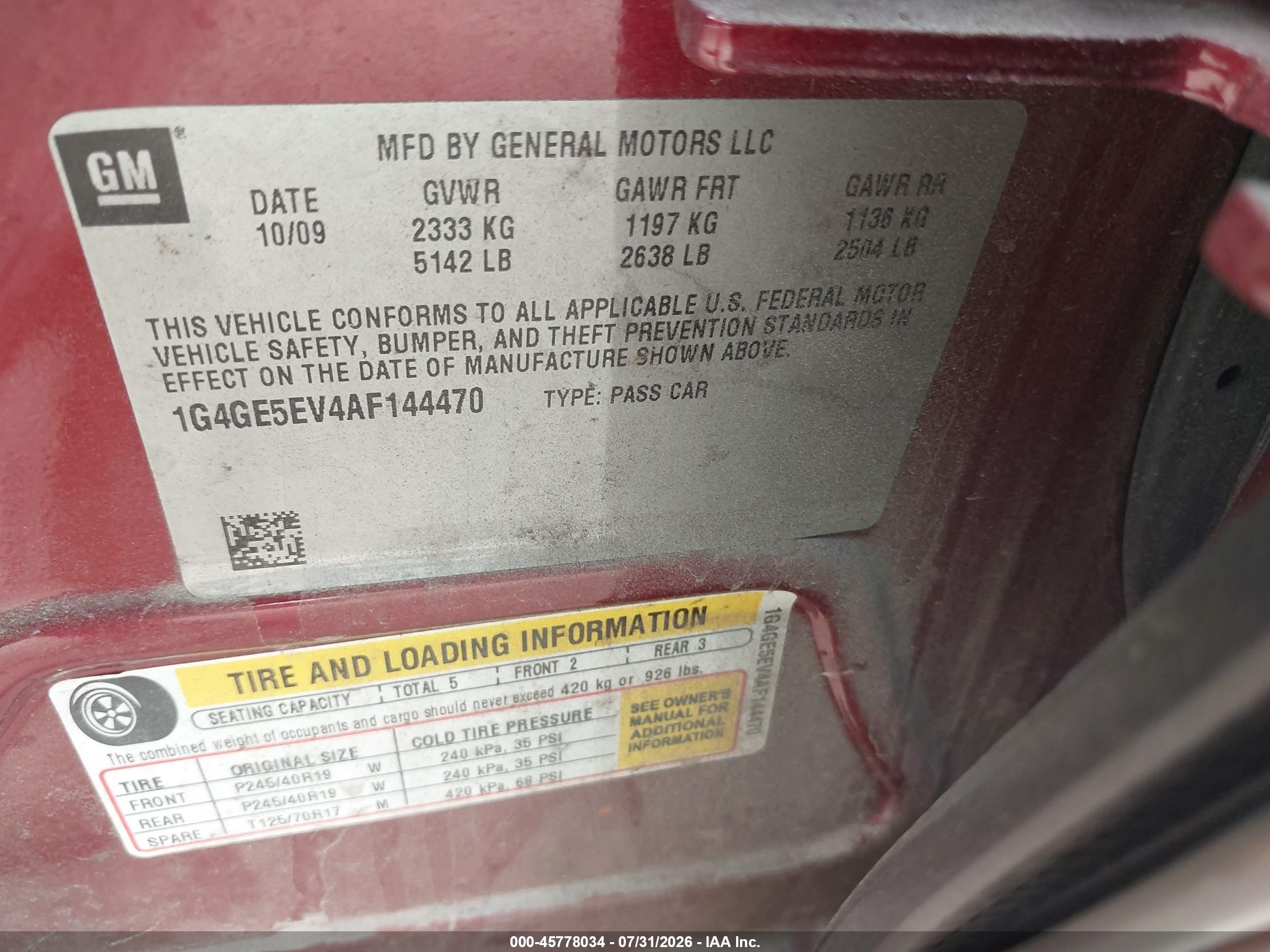 2010 Buick Lacrosse Cxs Красный vin: 1G4GE5EV4AF144470
