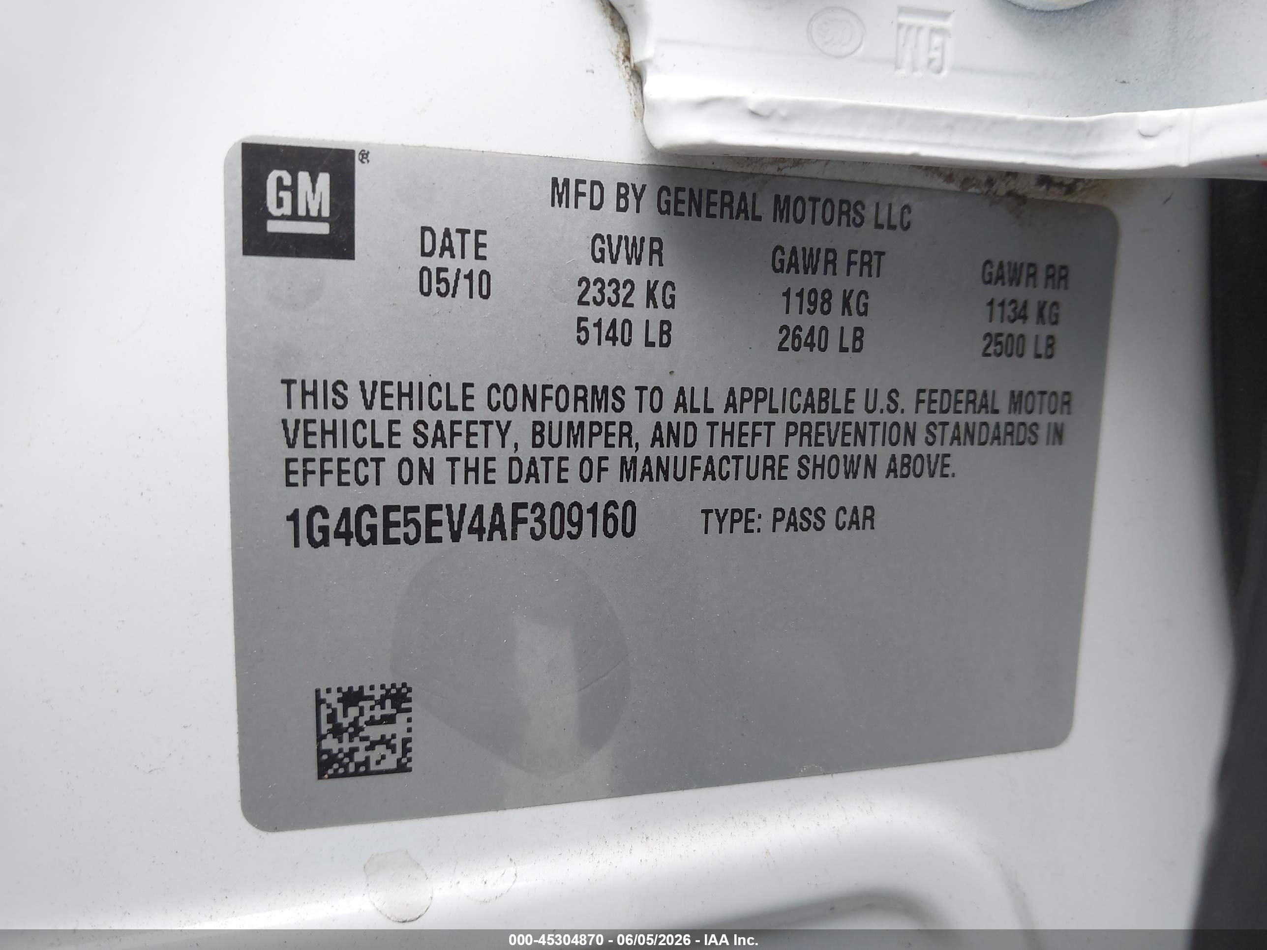 2010 Buick Lacrosse Cxs White vin: 1G4GE5EV4AF309160