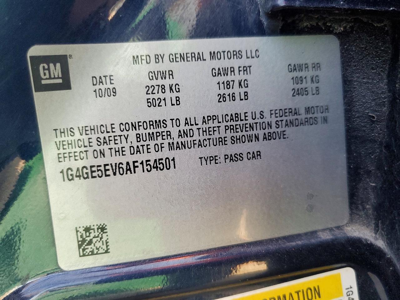 2010 Buick Lacrosse Cxs Blue vin: 1G4GE5EV6AF154501