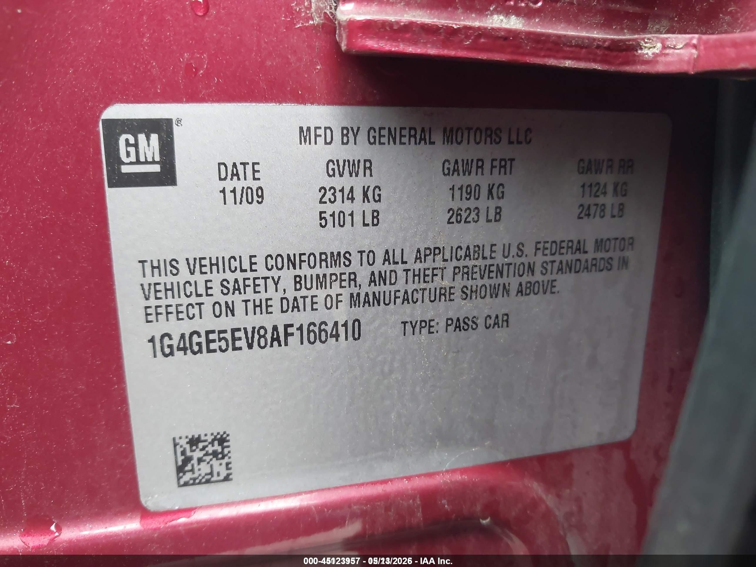 2010 Buick Lacrosse Cxs Red vin: 1G4GE5EV8AF166410