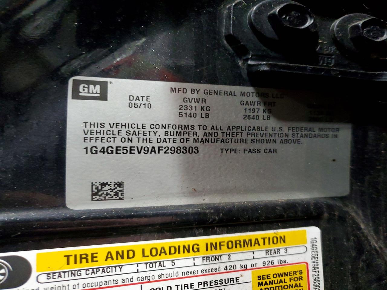 2010 Buick Lacrosse Cxs Угольный vin: 1G4GE5EV9AF298303