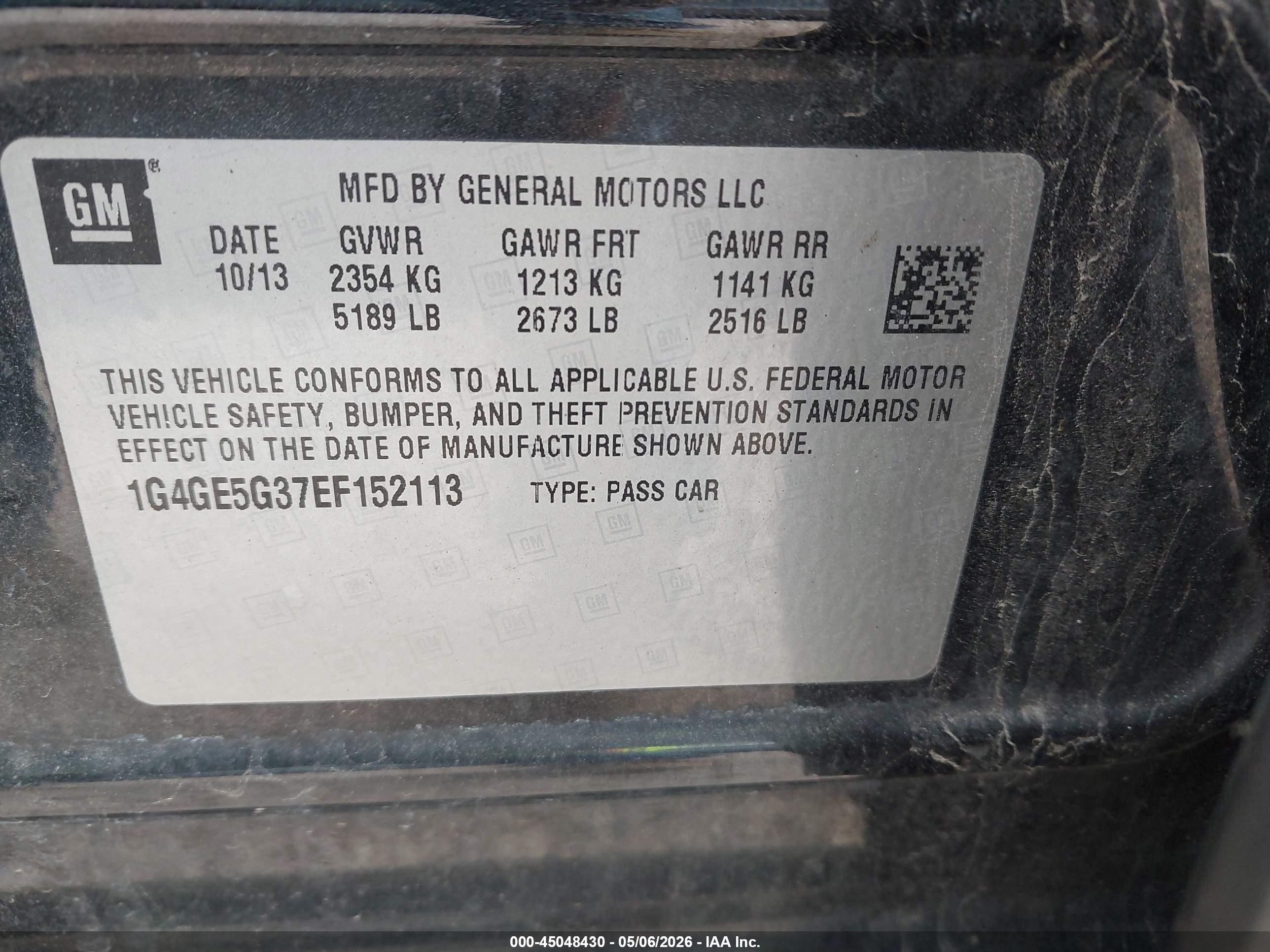 2014 Buick Lacrosse Premium I Group Black vin: 1G4GE5G37EF152113