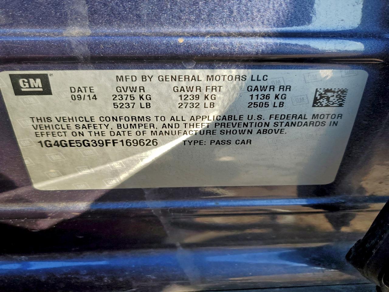 2015 Buick Lacrosse Premium Black vin: 1G4GE5G39FF169626