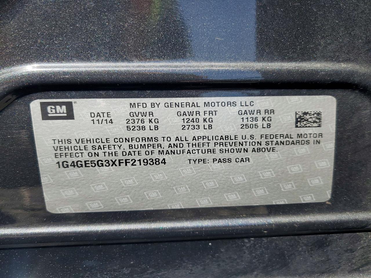 2015 Buick Lacrosse Premium Gray vin: 1G4GE5G3XFF219384