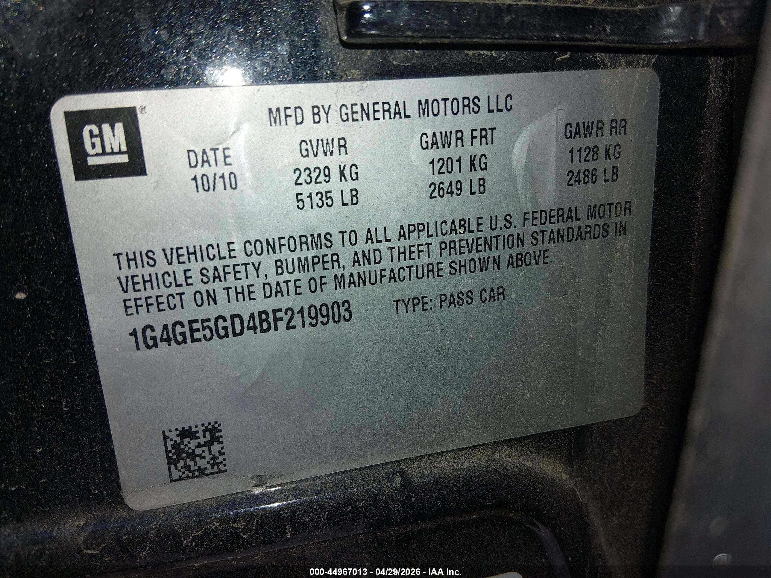 2011 Buick Lacrosse Cxs Black vin: 1G4GE5GD4BF219903