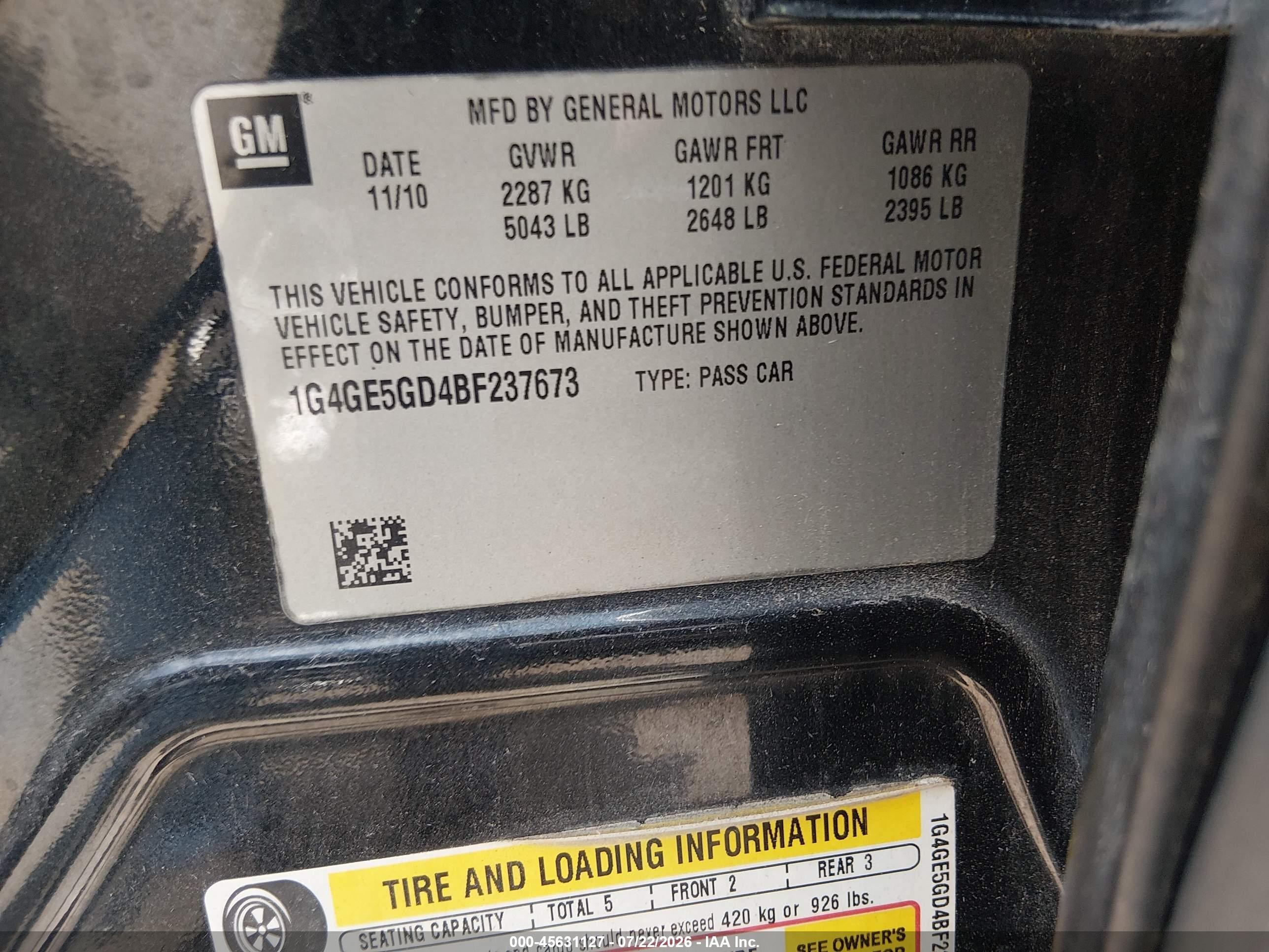 2011 Buick Lacrosse Cxs Black vin: 1G4GE5GD4BF237673