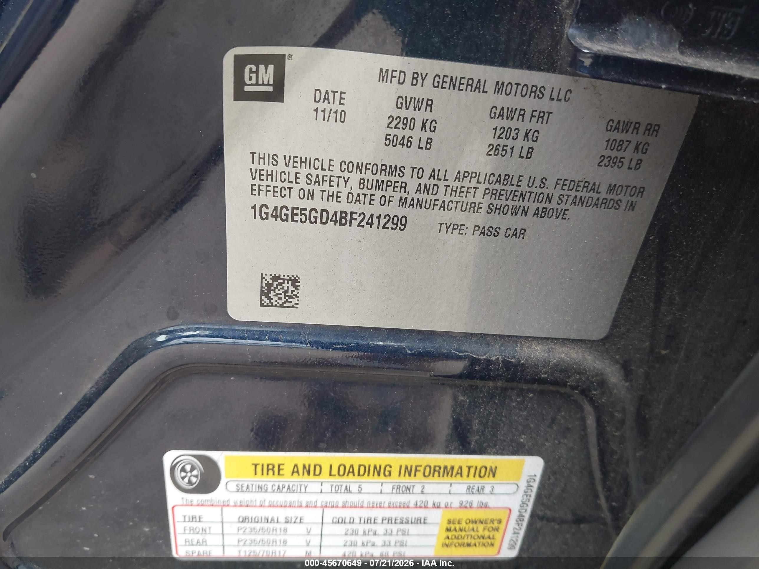 2011 Buick Lacrosse Cxs Blue vin: 1G4GE5GD4BF241299