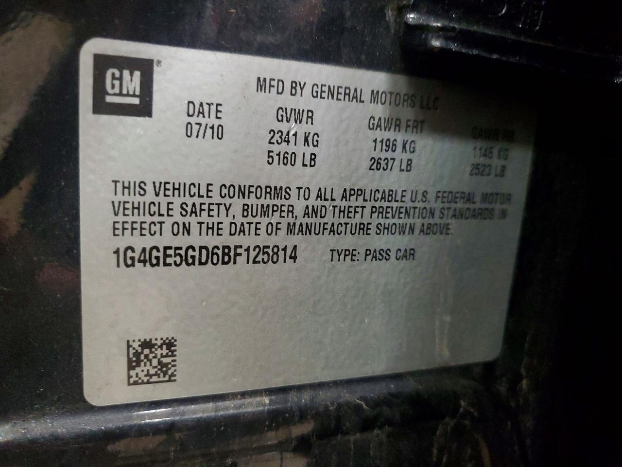 2011 Buick Lacrosse Cxs Charcoal vin: 1G4GE5GD6BF125814