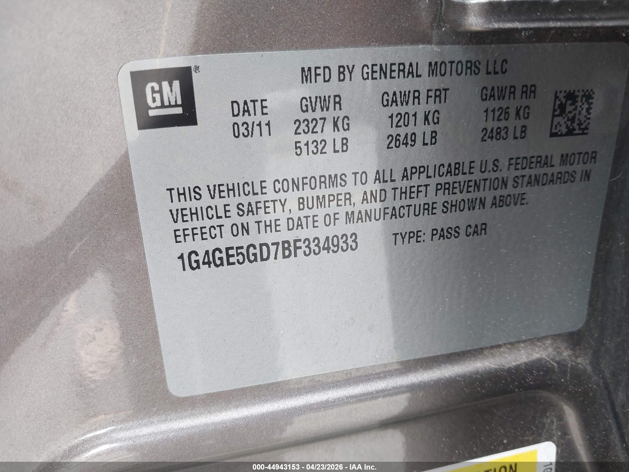 2011 Buick Lacrosse Cxs Gray vin: 1G4GE5GD7BF334933