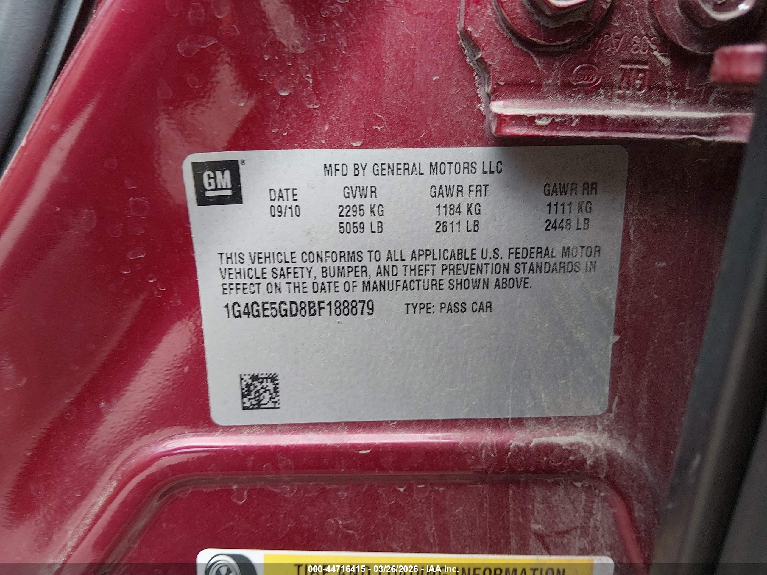 2011 Buick Lacrosse Cxs Red vin: 1G4GE5GD8BF188879