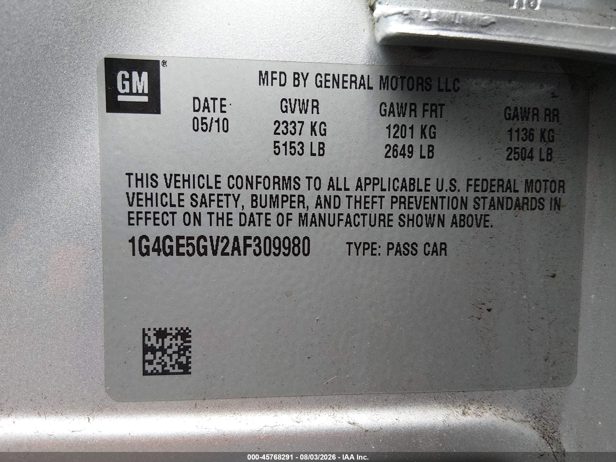 2010 Buick Lacrosse Cxs Silver vin: 1G4GE5GV2AF309980
