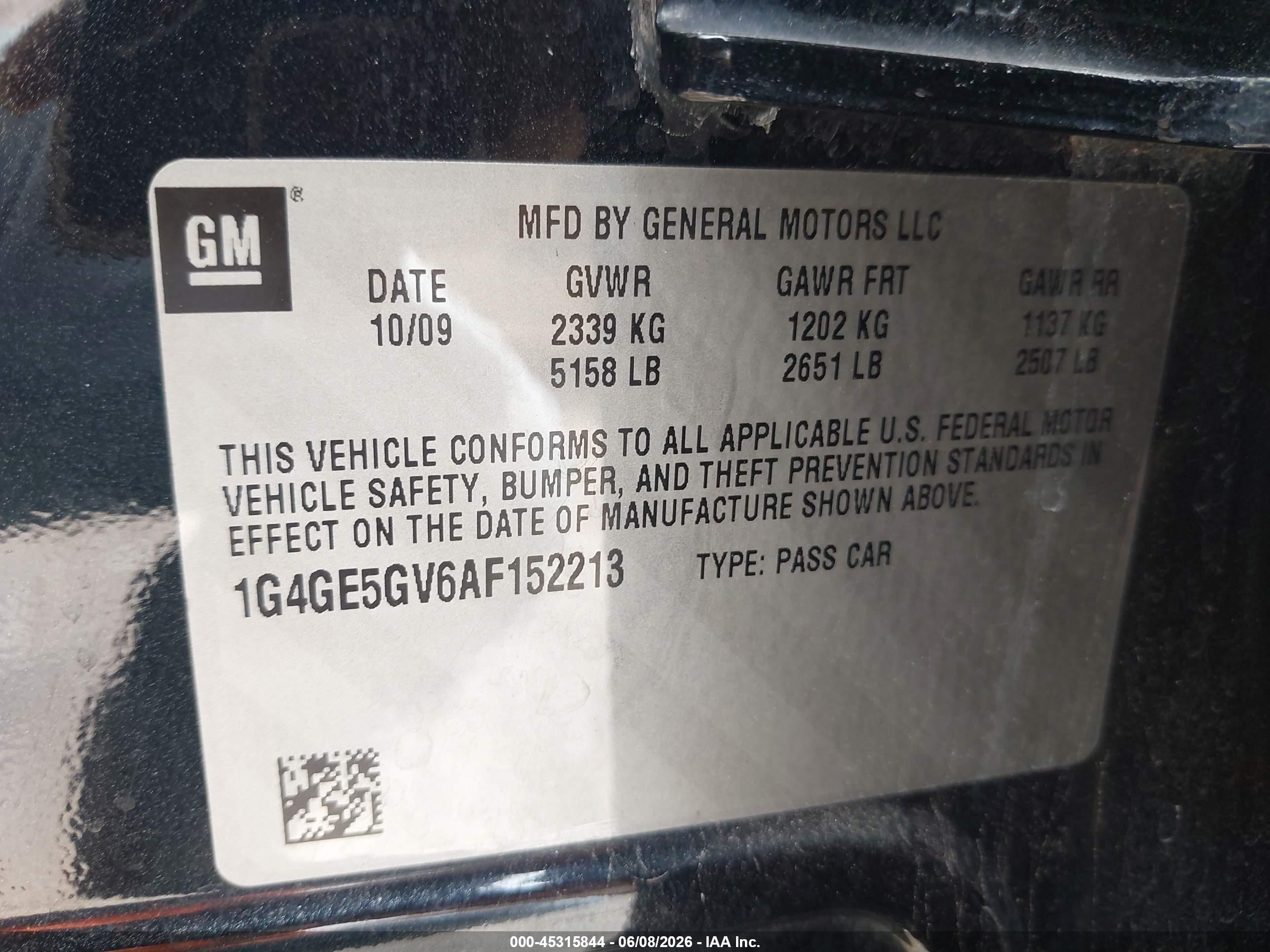 2010 Buick Lacrosse Cxs Black vin: 1G4GE5GV6AF152213