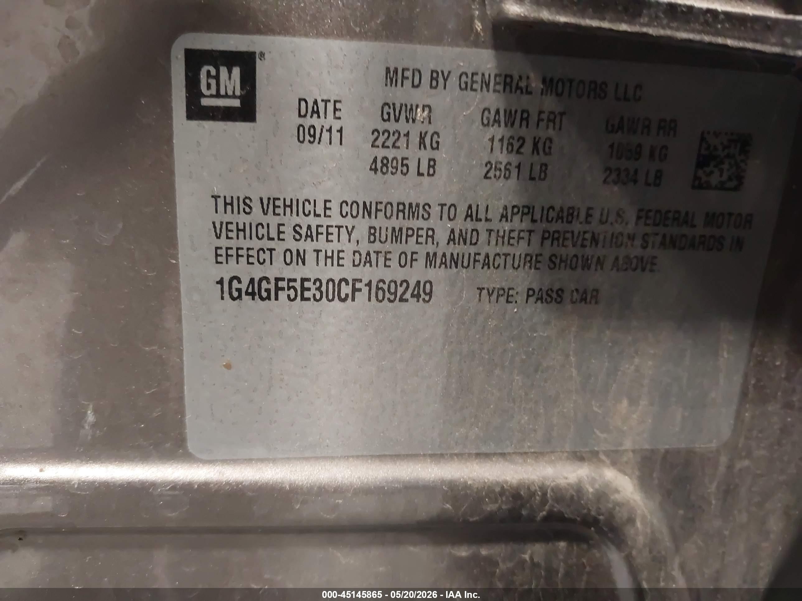 2012 Buick Lacrosse Premium 2 Group Gray vin: 1G4GF5E30CF169249