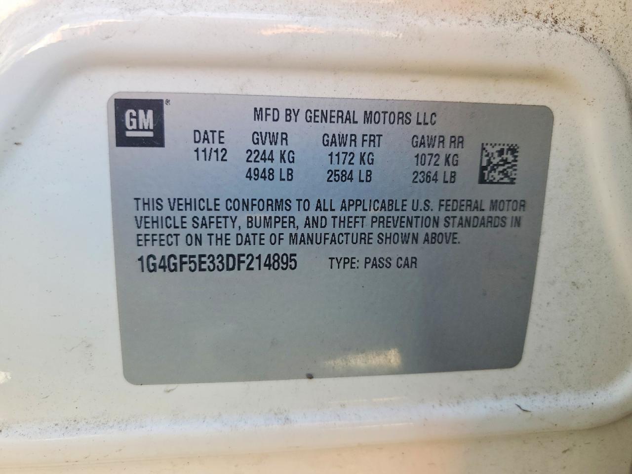 2013 Buick Lacrosse Premium White vin: 1G4GF5E33DF214895