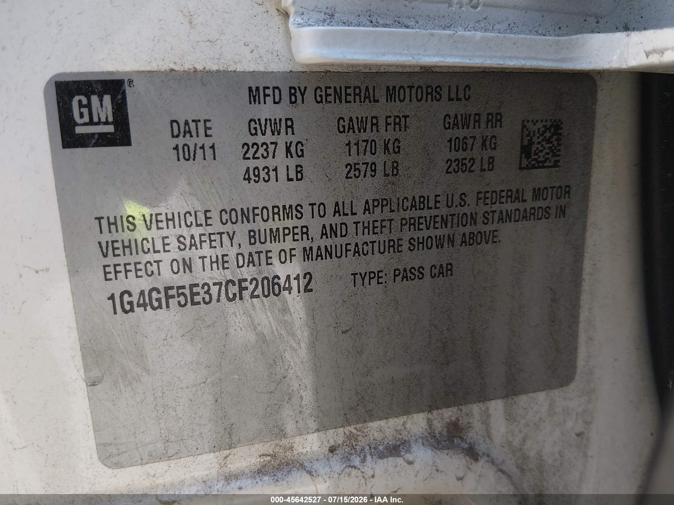2012 Buick Lacrosse Premium 2 Group White vin: 1G4GF5E37CF206412
