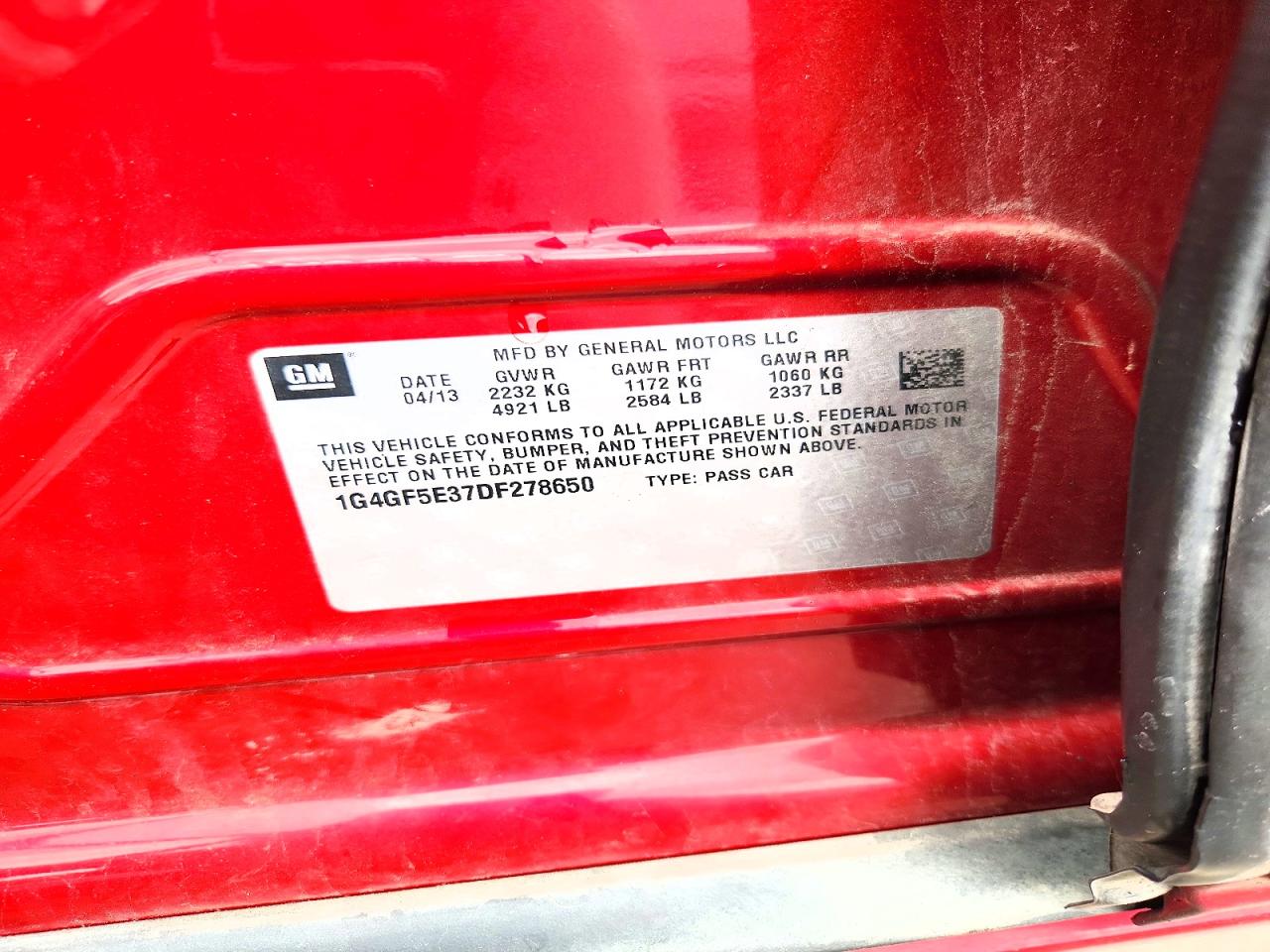 2013 Buick Lacrosse Premium Red vin: 1G4GF5E37DF278650