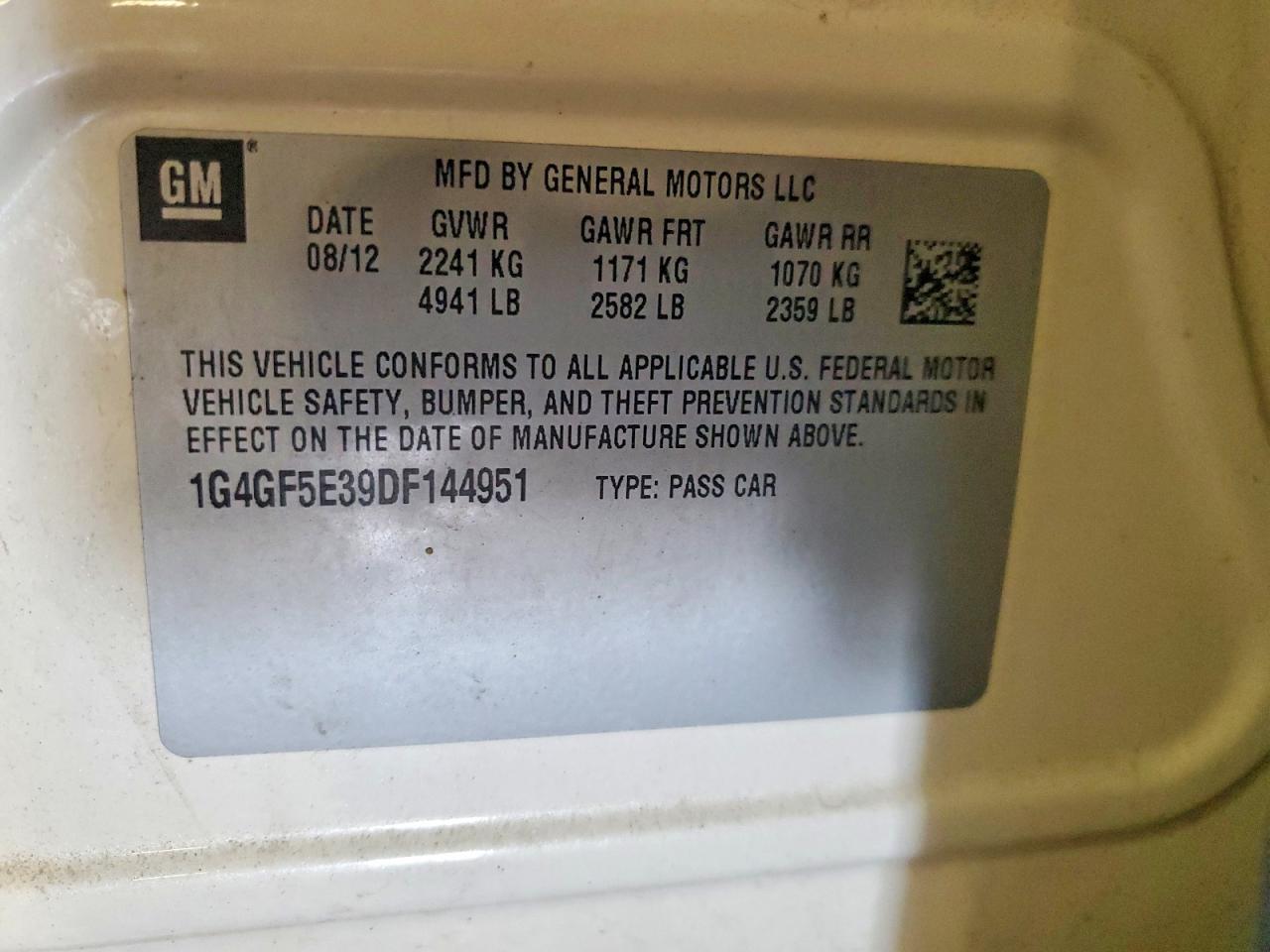 2013 Buick Lacrosse Premium White vin: 1G4GF5E39DF144951