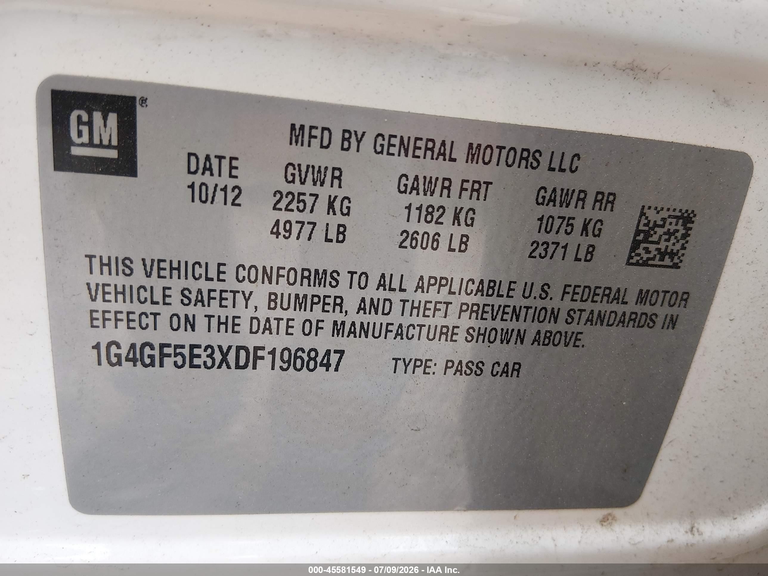 2013 Buick Lacrosse Premium 1 Group White vin: 1G4GF5E3XDF196847