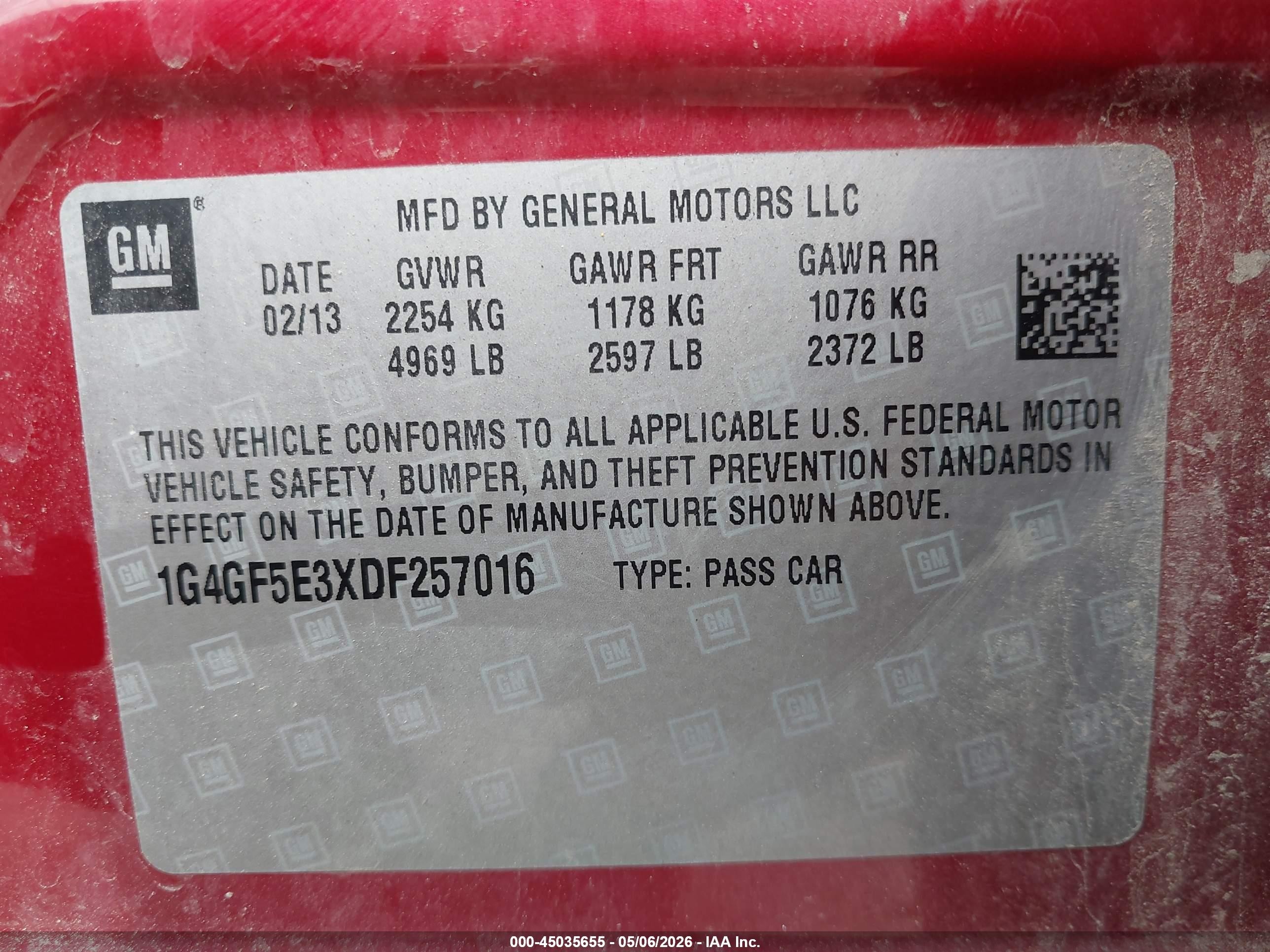 2013 Buick Lacrosse Premium 1 Group Red vin: 1G4GF5E3XDF257016