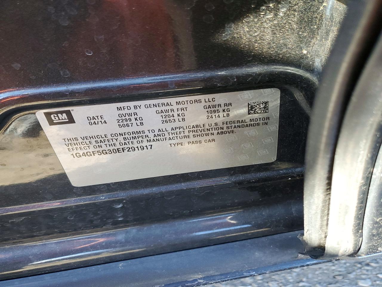 2014 Buick Lacrosse Touring Charcoal vin: 1G4GF5G30EF291917