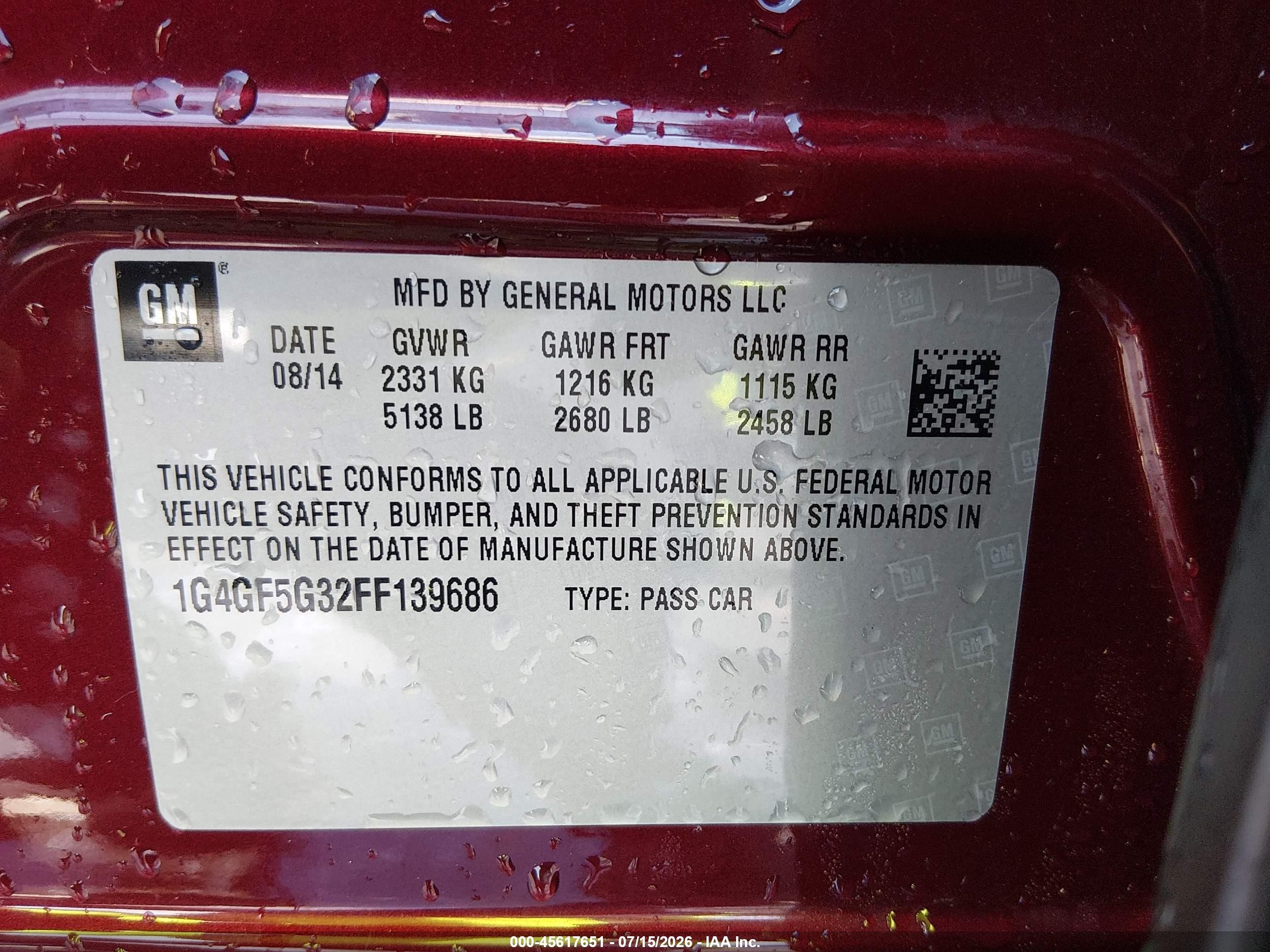 2015 Buick Lacrosse Premium Ii Maroon vin: 1G4GF5G32FF139686