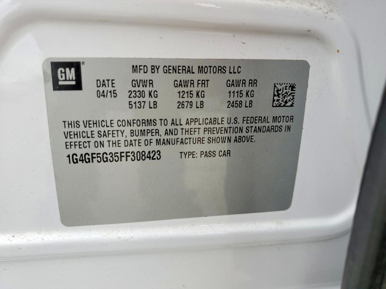 2015 Buick Lacrosse Premium White vin: 1G4GF5G35FF308423