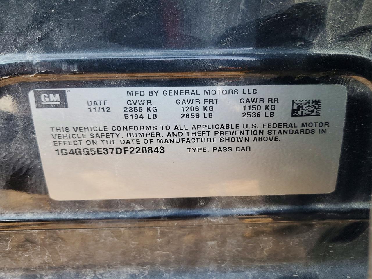 2013 Buick Lacrosse Premium Black vin: 1G4GG5E37DF220843