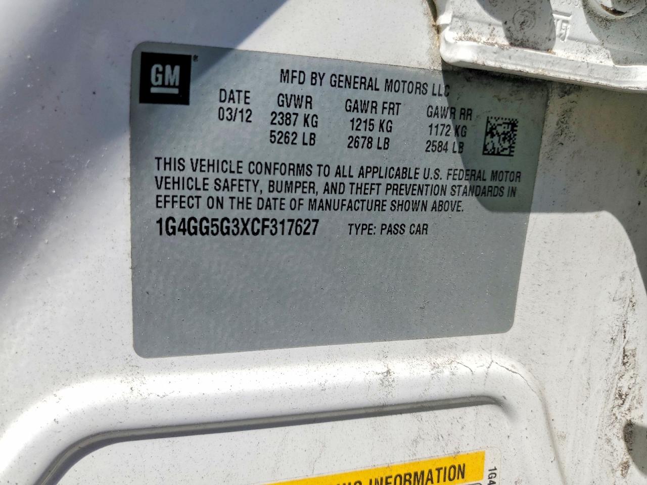 2012 Buick Lacrosse Premium White vin: 1G4GG5G3XCF317627