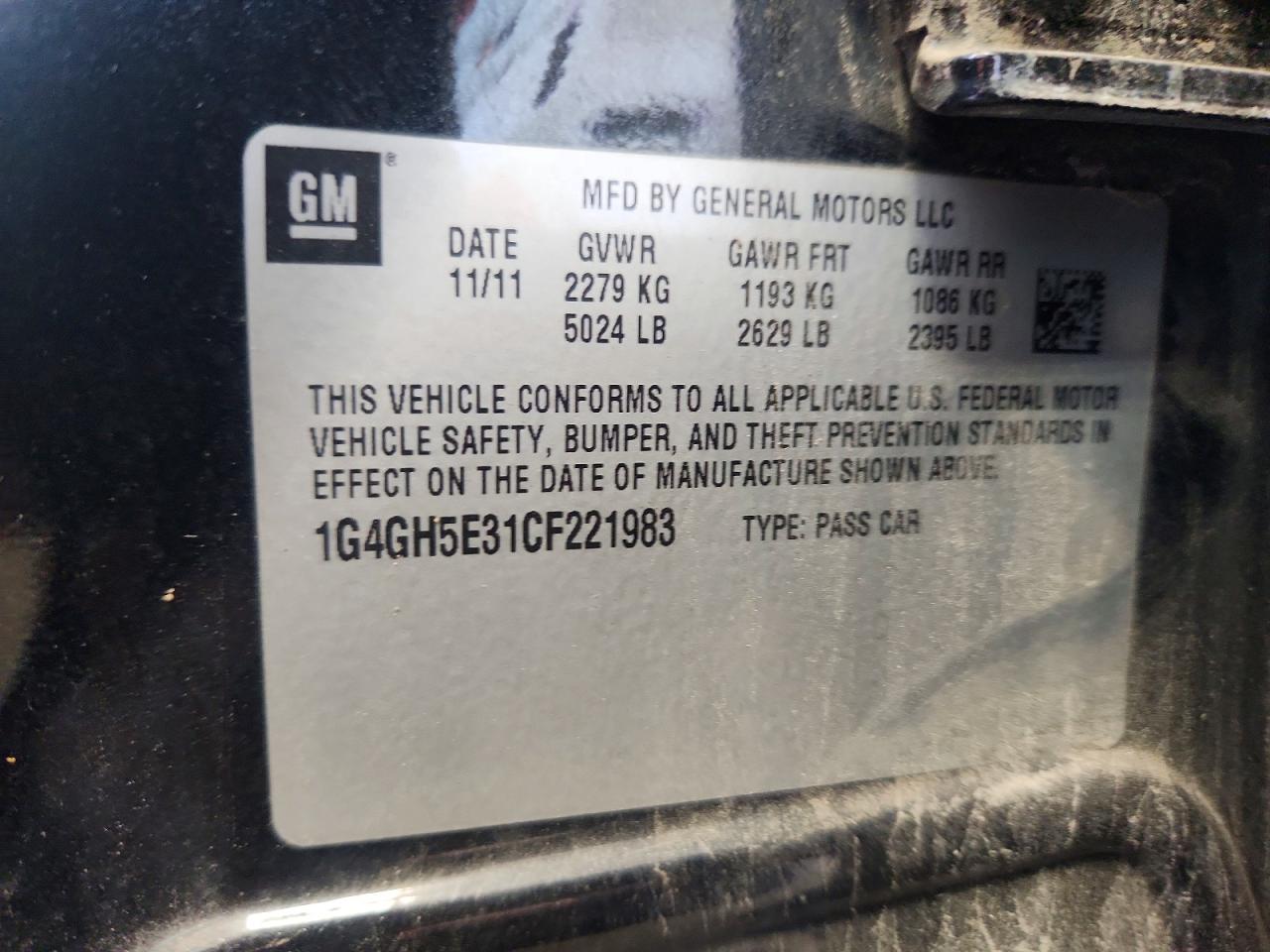 2012 Buick Lacrosse Premium Charcoal vin: 1G4GH5E31CF221983