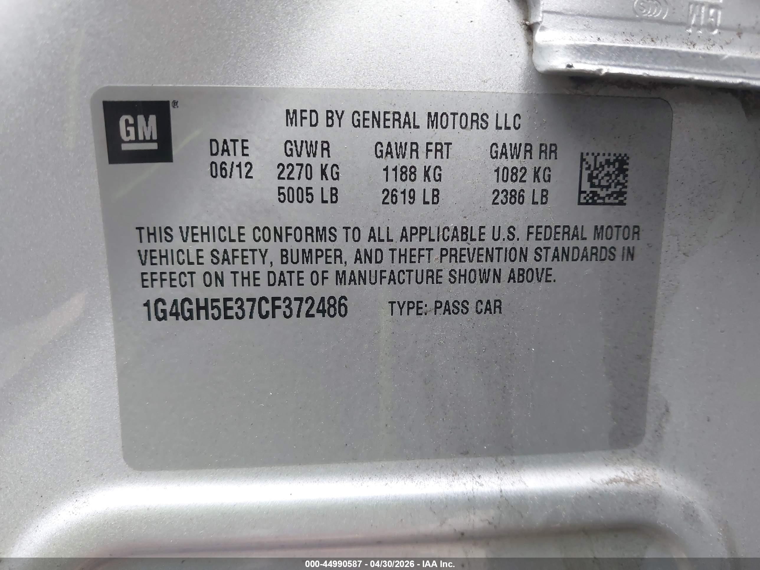 2012 Buick Lacrosse Premium 3 Group Gray vin: 1G4GH5E37CF372486