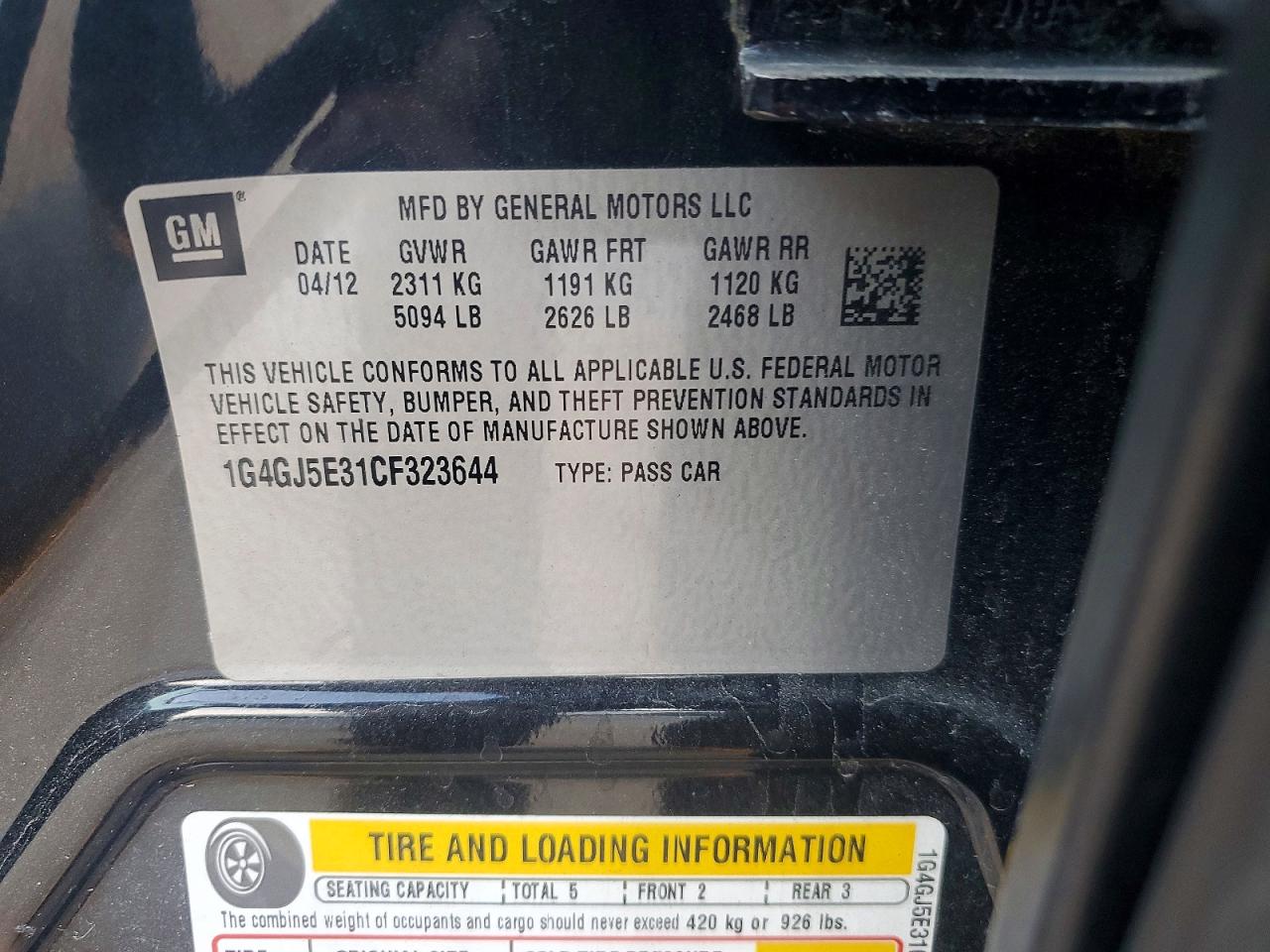 2012 Buick Lacrosse Touring Black vin: 1G4GJ5E31CF323644