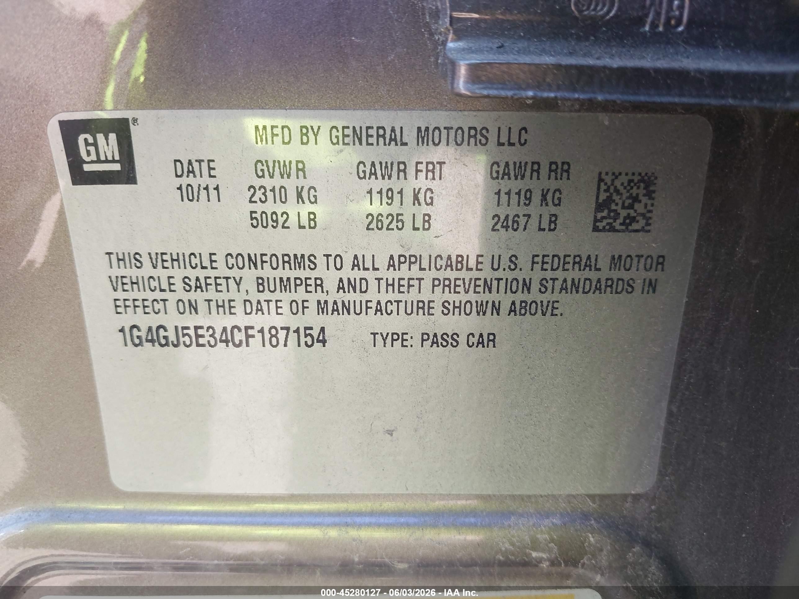 2012 Buick Lacrosse Touring Group Pewter vin: 1G4GJ5E34CF187154