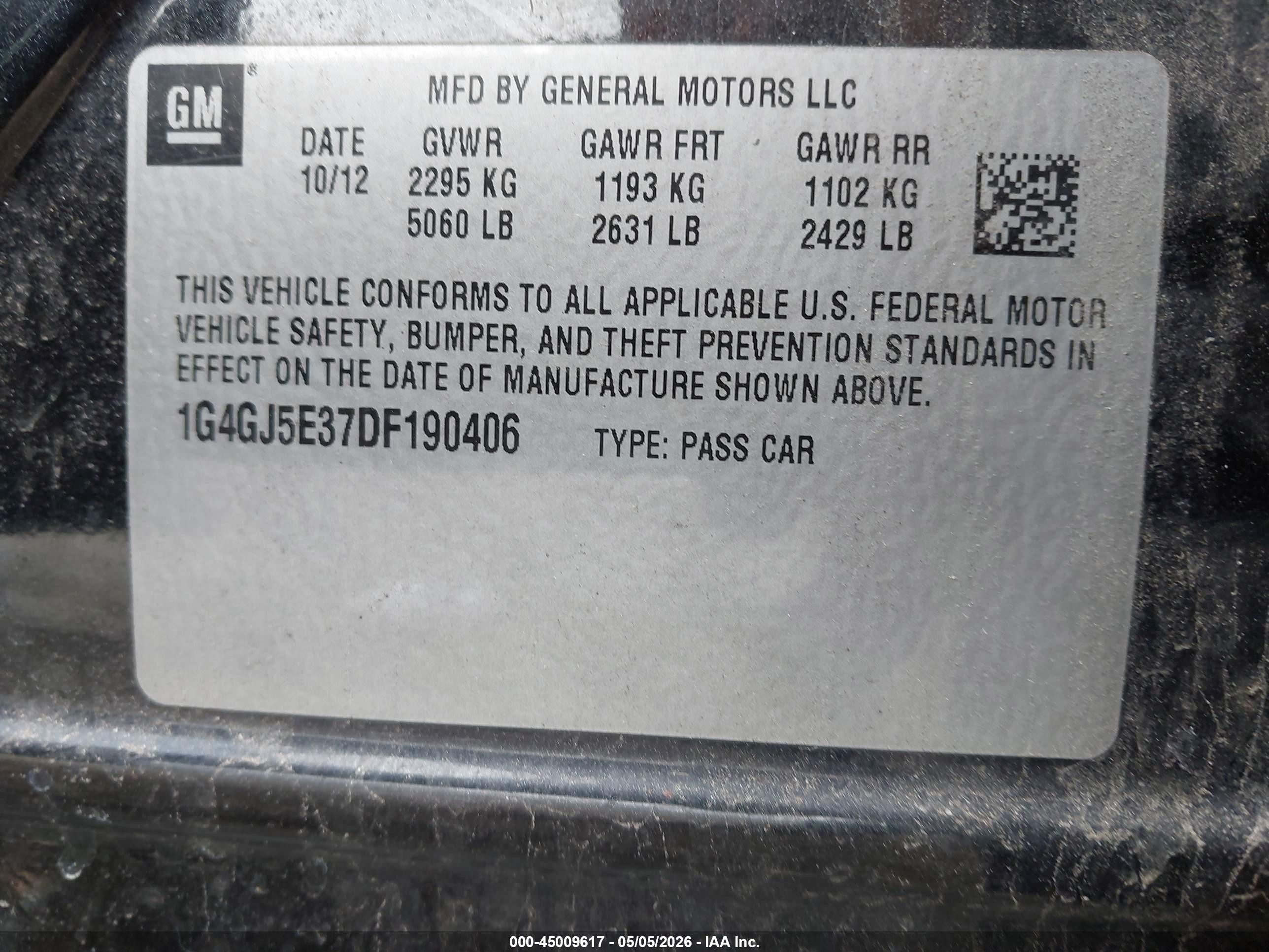 2013 Buick Lacrosse Touring Group Black vin: 1G4GJ5E37DF190406