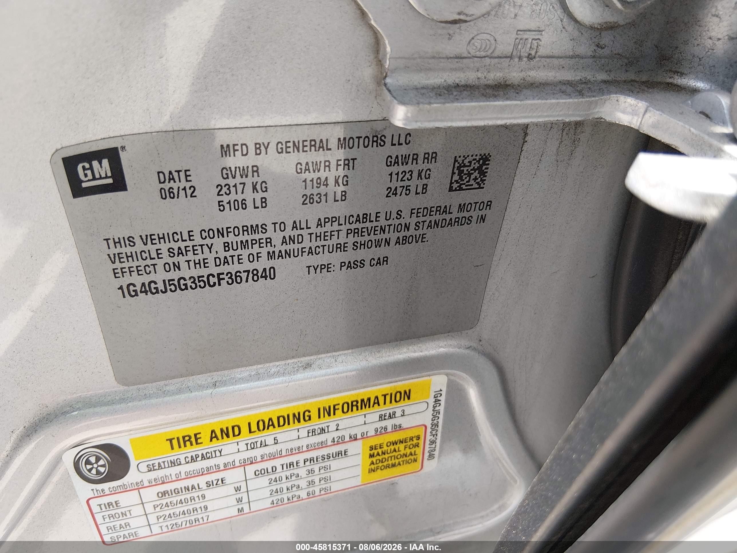 2012 Buick Lacrosse Touring Group Silver vin: 1G4GJ5G35CF367840