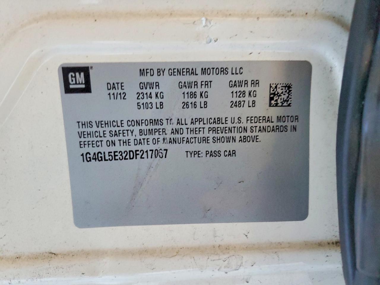 2013 Buick Lacrosse White vin: 1G4GL5E32DF217067
