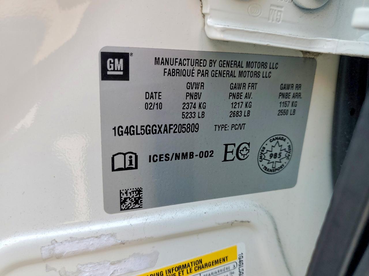 2010 Buick Allure/lacrosse Cxl White vin: 1G4GL5GGXAF205809
