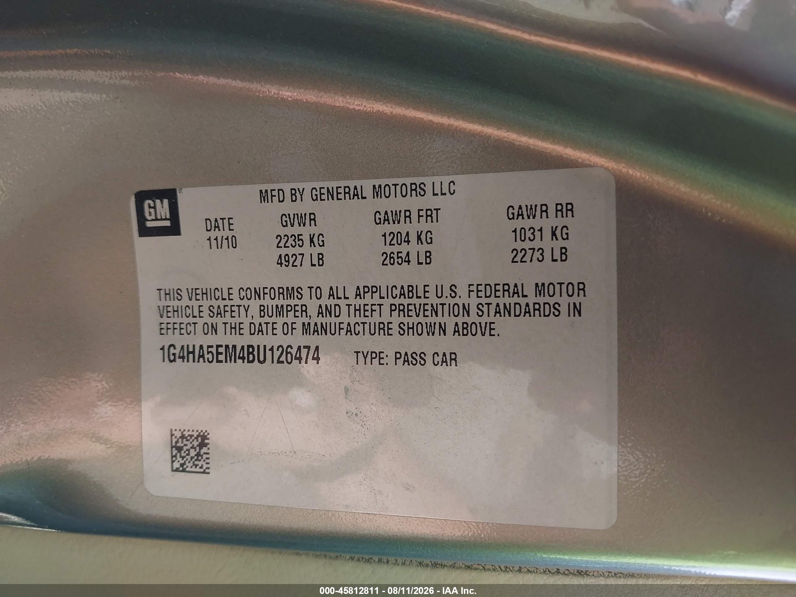 2011 Buick Lucerne Cx Gray vin: 1G4HA5EM4BU126474