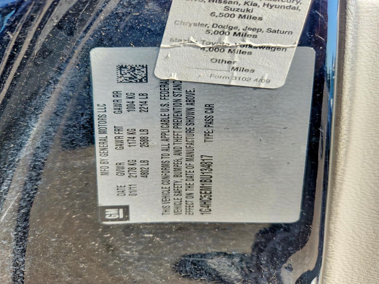 2011 Buick Lucerne Cxl Black vin: 1G4HC5EM1BU134817