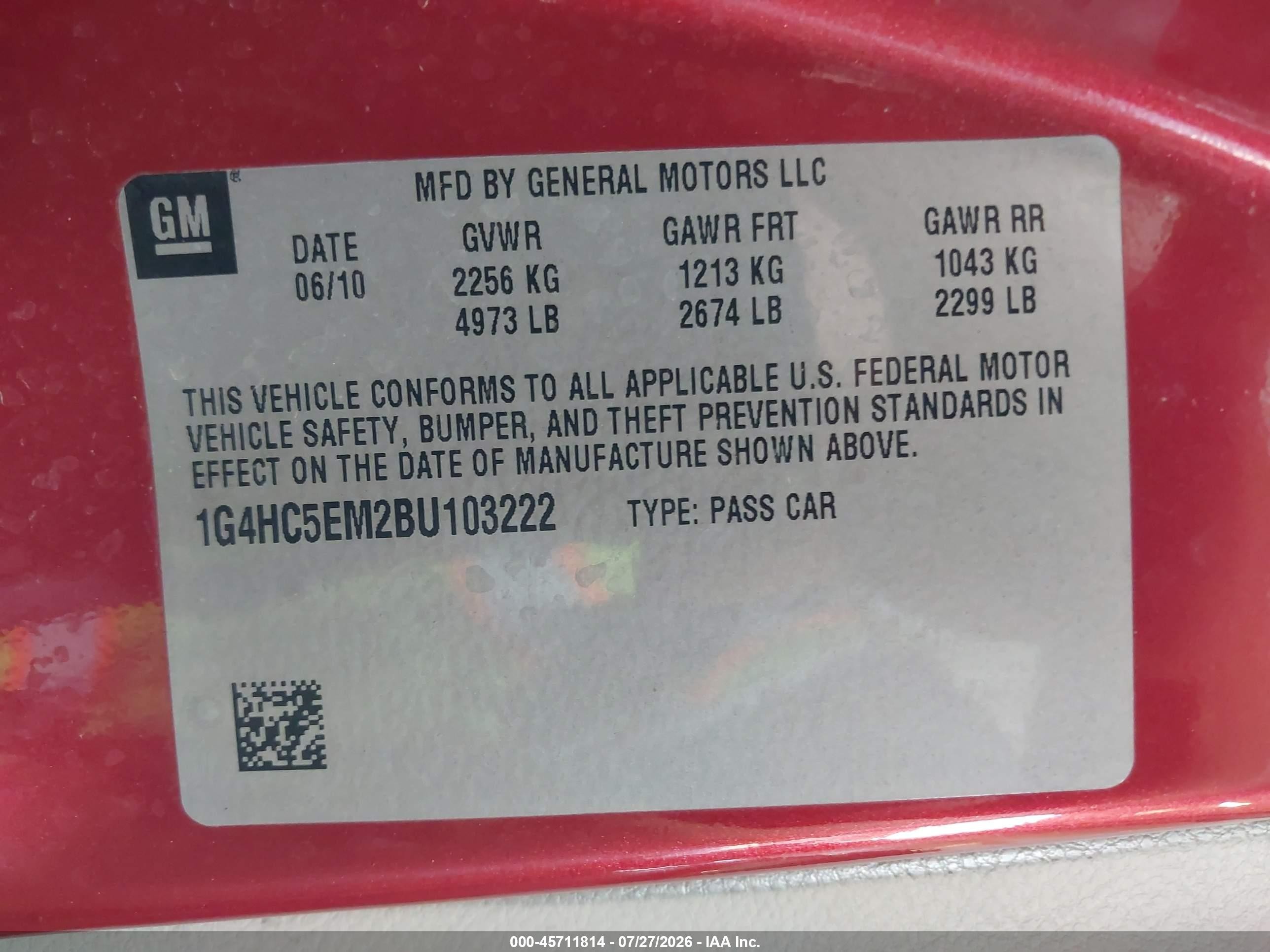 2011 Buick Lucerne Cxl Maroon vin: 1G4HC5EM2BU103222
